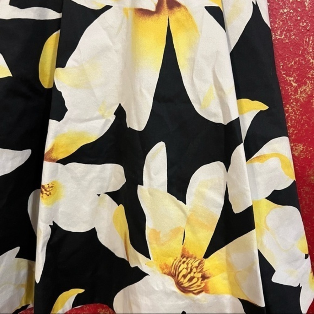 ALICE + OLIVIA KOURTNEY Sleeveless Box Pleated Combo Lined Dress Black /Floral 2 - Picture 14 of 15